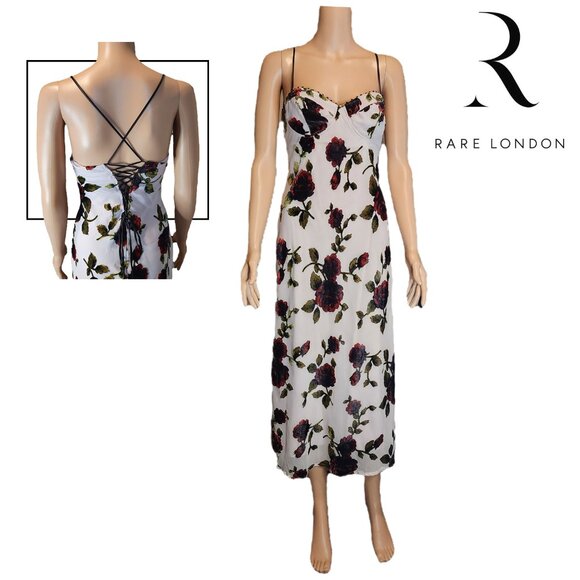 Rare London Dresses & Skirts - Rare London Pink Rose Devore Lace-Up Midi Dress NWT White Size 4 Hole in bodice
